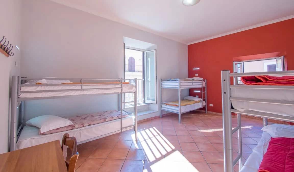 Bunk beds in the Alessandro Palace hostel in Rome, Italy