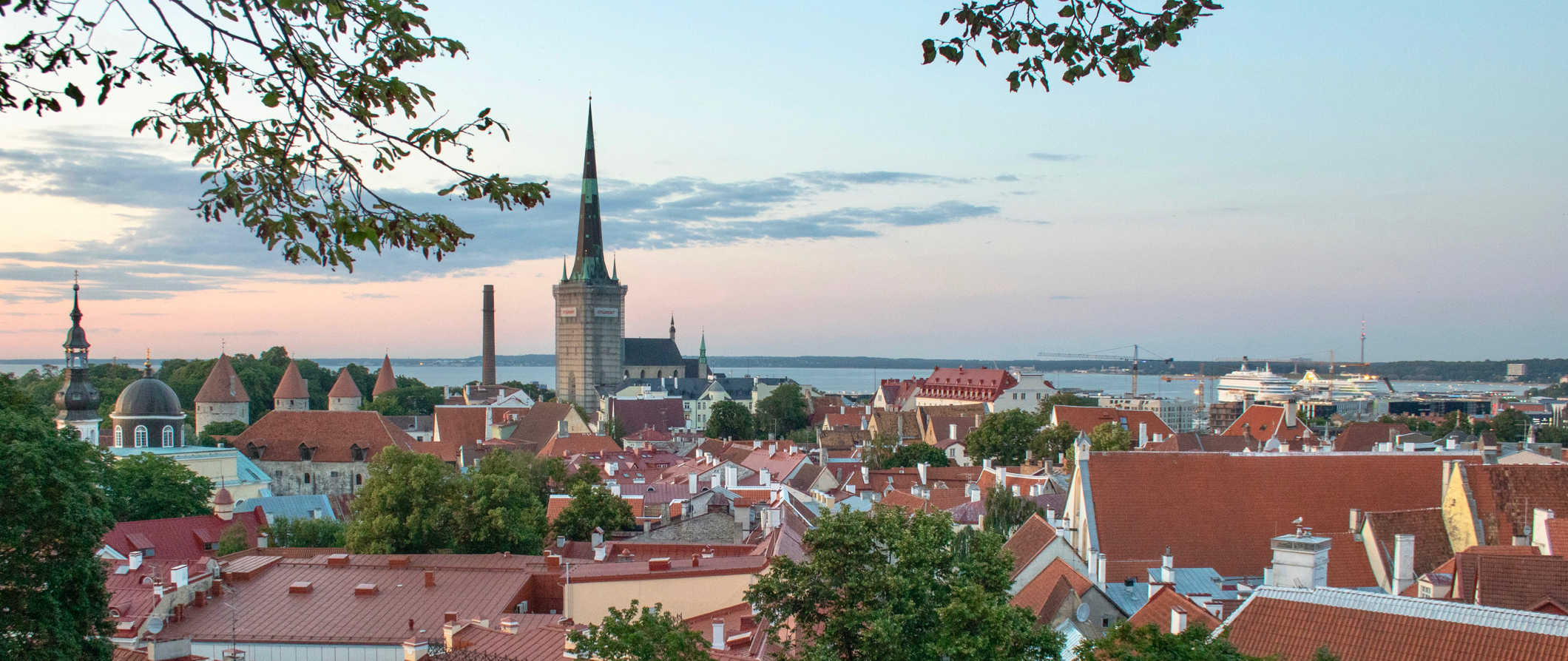 The historic Old Town of beautiful Tallinn, Estonia during sunset