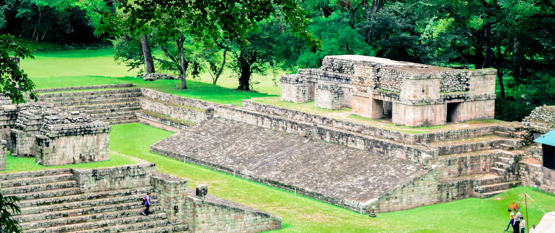 The ancient Copan ruins surrounded by jungle in Honduras
