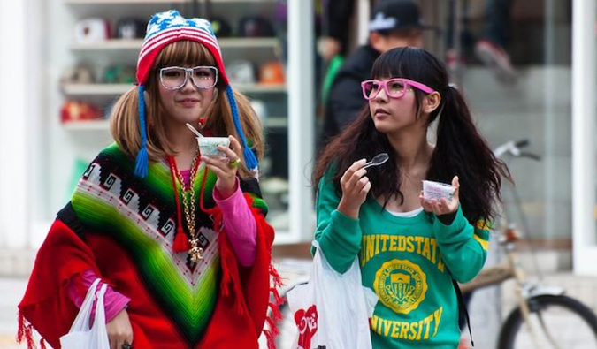 Two girls in Japan illustrating the quirky Japanese fashion trends
