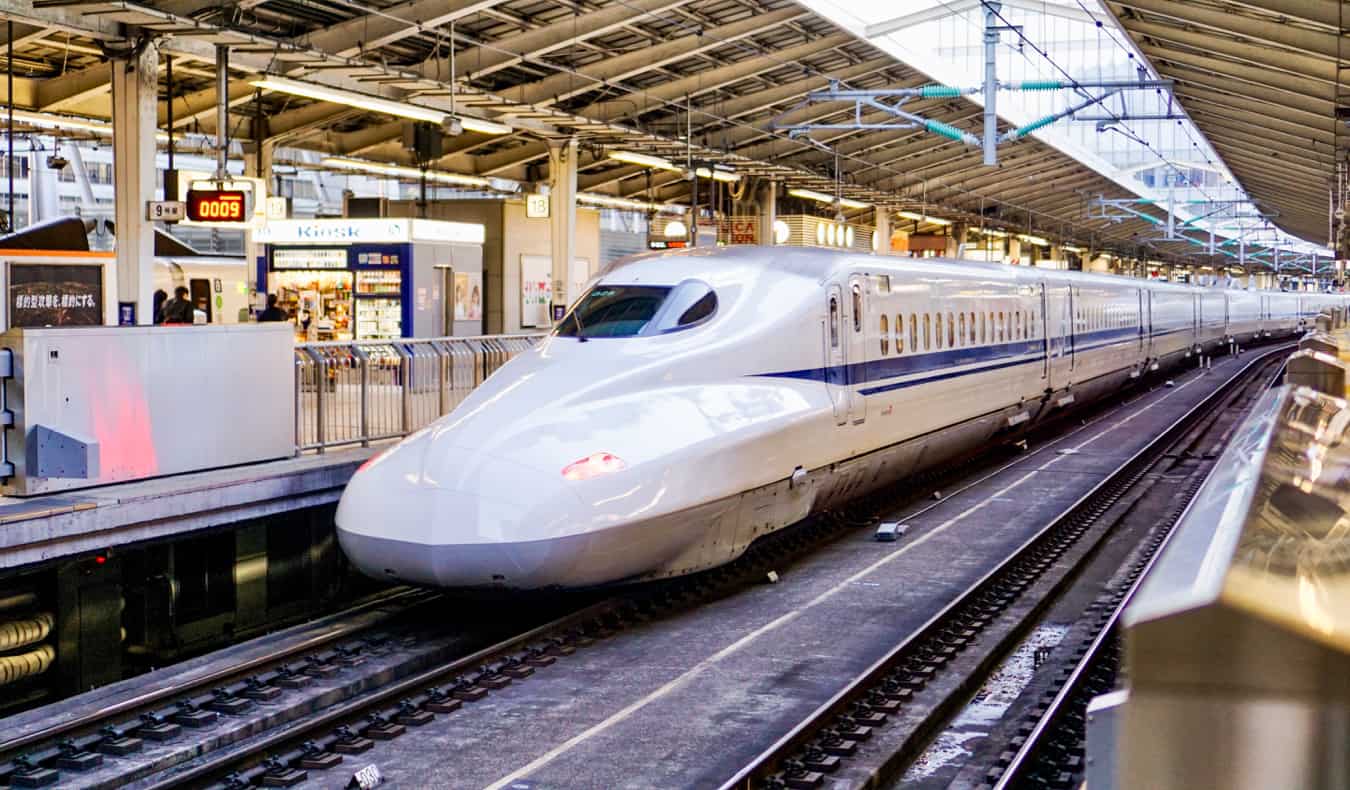 A super fast Shinkansen bullet train in Tokyo, Japan