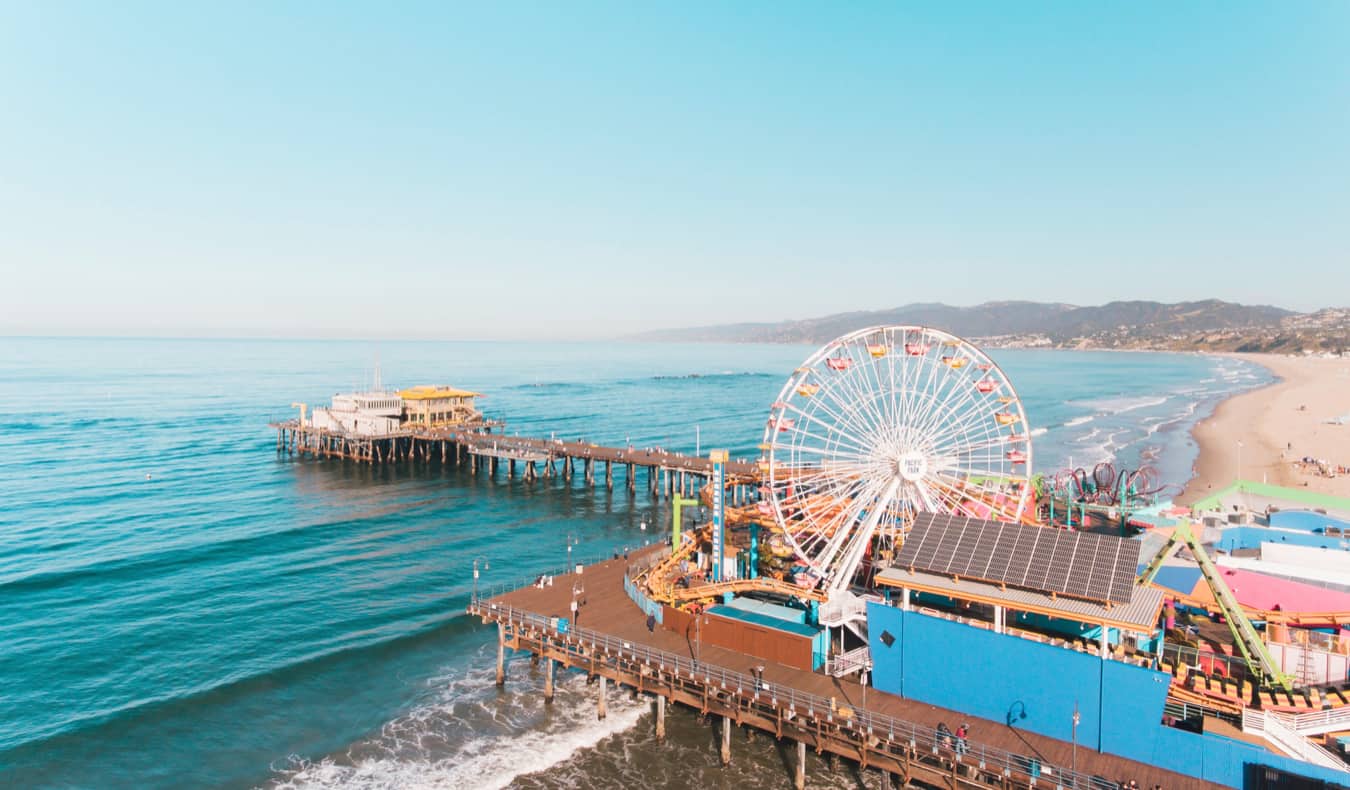 The Santa Monica Pier in summer in Los Angeles, California