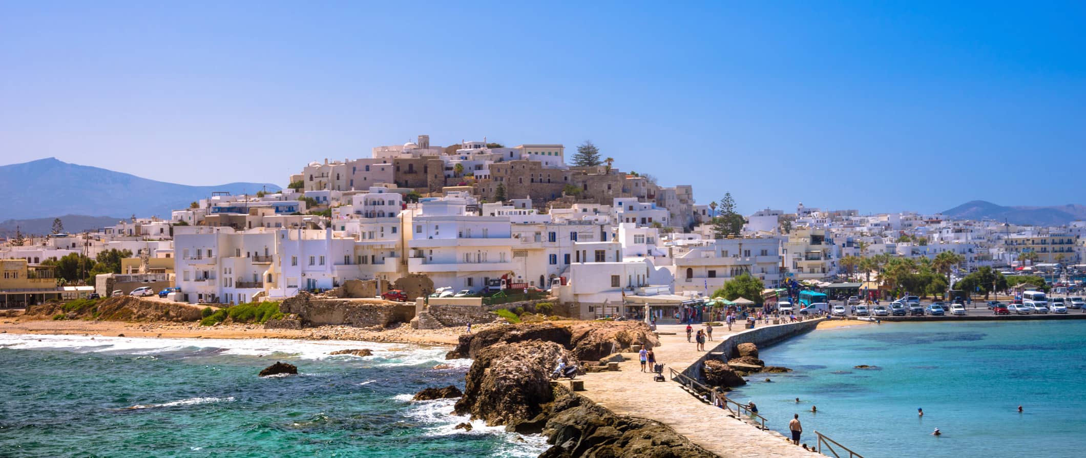 The stunning view of Naxos in Greece as tourists explore the coast