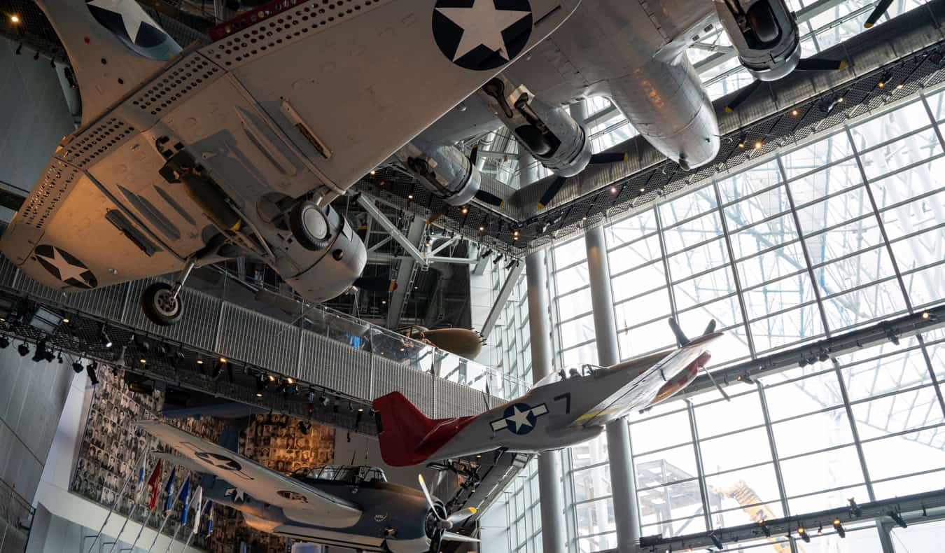 Planes hanging in the air at the World War II museum in New Orleans, USA
