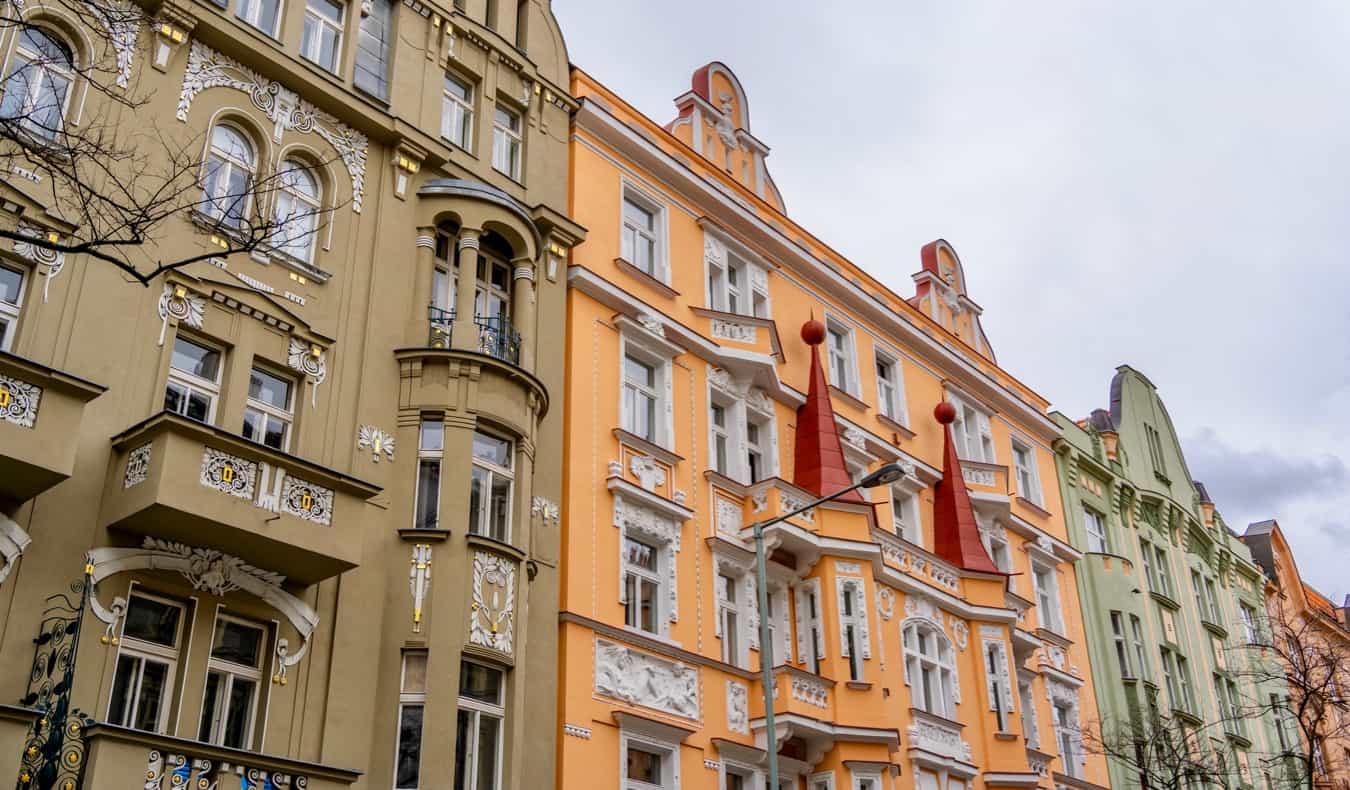 The colorful old homes of Vinohrady, Prague