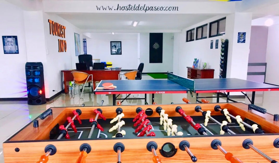 Games in the common area of Hostel Del Paseo in San José, Costa Rica