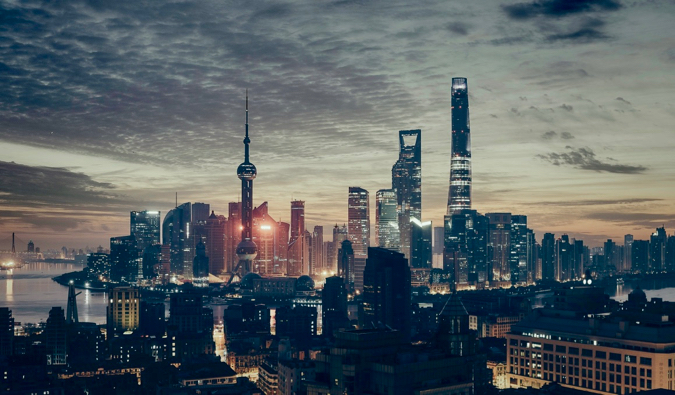 The massive city of Shanghai, China lit up at night
