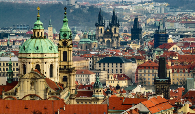The many old and medieval buildings of Prague, Czechia
