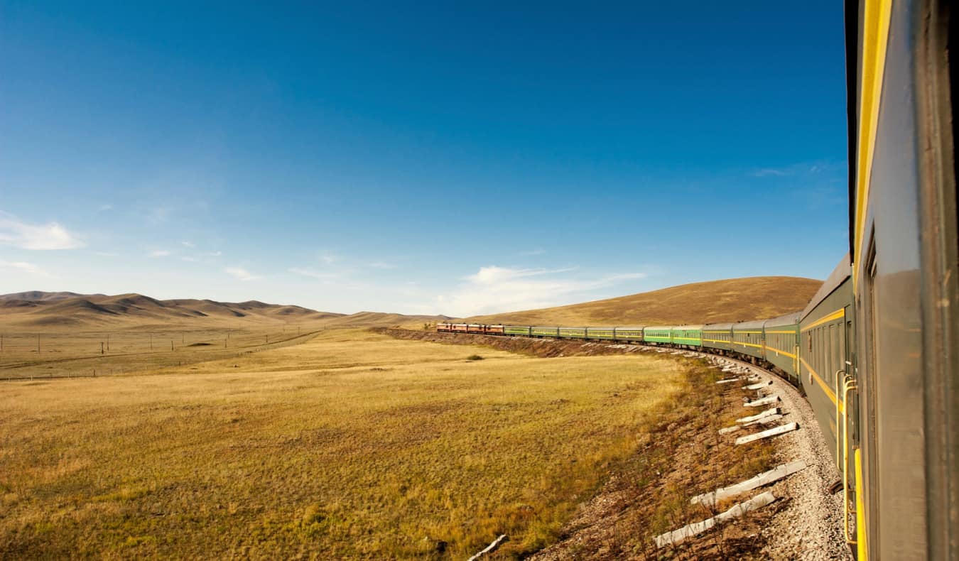 The Trans-Siberia Railway in Russia crossing the steppe
