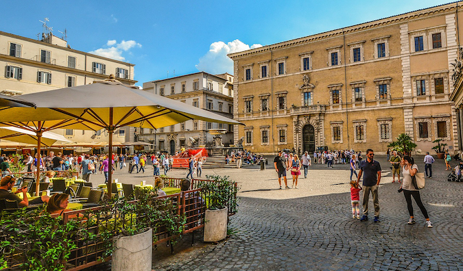a busy square in Trastevere, Rome